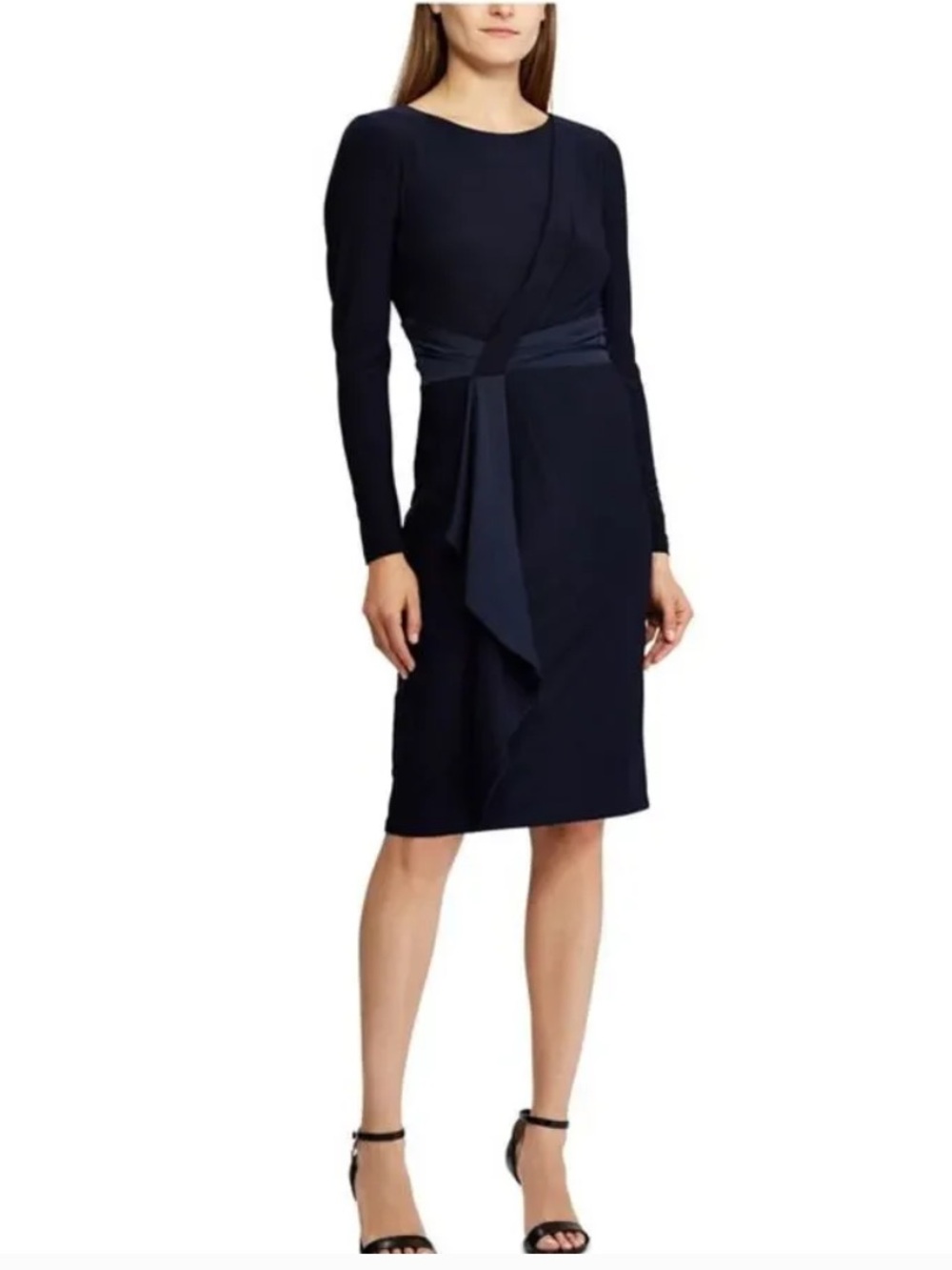 NWT RALPH LAUREN Womens Navy Long Sleeve Knee Length Sheath Dress SZ 6P
